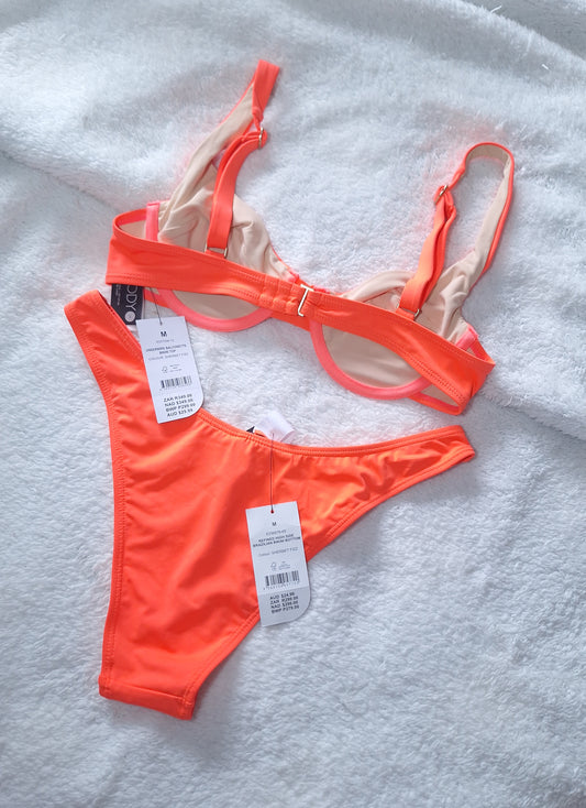 Katoen-op-beugel-balkon-bikini-top, verfynde Brasiliaanse bikini-onderkant met hoë kant: Sherbet Fizz