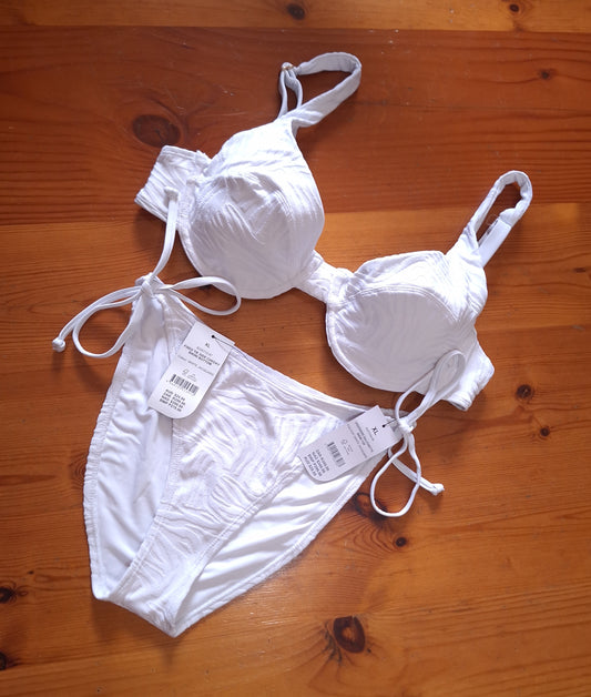 Katoen-op-beugel Balconette Bikini Top, Vaste Dak Sy Cheeky Bikini Onderkant Kleur: Wit Jacquard