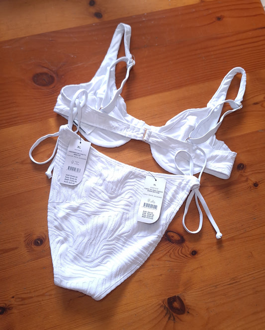 Katoen-op-beugel Balconette Bikini Top, Vaste Dak Sy Cheeky Bikini Onderkant Kleur: Wit Jacquard