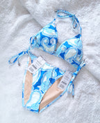 Cotton On Slider Triangle Bikini Top, Fix Tie Side Cheeky Bikini Bottom Kleur: Kendelle Paisley Blue