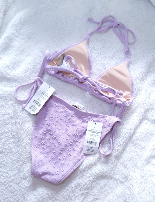 Cotton On Slider Triangle Bikini Top, Fixed Tie Side Cheeky Bikini Bottom Colour: Tropical Iris Jacquard