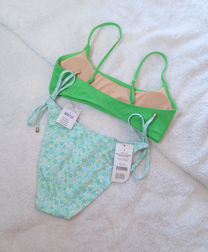 Cotton On Scoop Neck Crop Bikini Top Colour: Tree Frog Green, Fixed Tie Side Cheeky Bikini Bottom Colour: Georgette Floral Greens