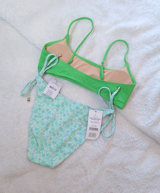 Cotton On Scoop Neck Crop Bikini Top Colour: Tree Frog Green, Fixed Tie Side Cheeky Bikini Bottom Colour: Georgette Floral Greens