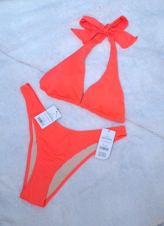 Cotton On High Apex Slider Triangle Bikini Top, Refined High Side Brazilian Bikini Bottom  Colour: Sherbet Fizz