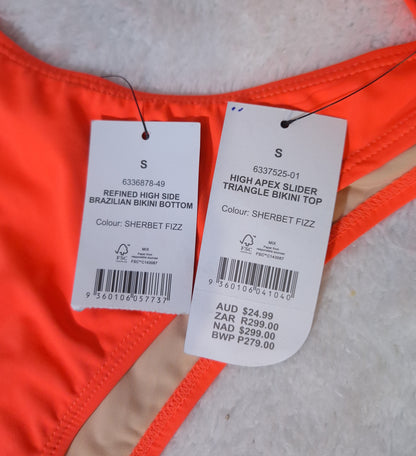 Cotton On High Apex Slider Triangle Bikini Top, Refined High Side Brazilian Bikini Bottom  Colour: Sherbet Fizz