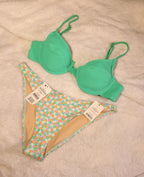 Katoen-op-balkon-bra-bikini-topkleur: meermin kreukel, hoë kant Brasiliaanse naat bikini onderkant kleur: Amalfi Ditsy Floral