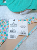Katoen-op-balkon-bra-bikini-topkleur: meermin kreukel, hoë kant Brasiliaanse naat bikini onderkant kleur: Amalfi Ditsy Floral