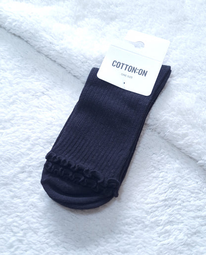 Katoen op Frill Ribbed Crew Sok se Kleur: Soliede Swart