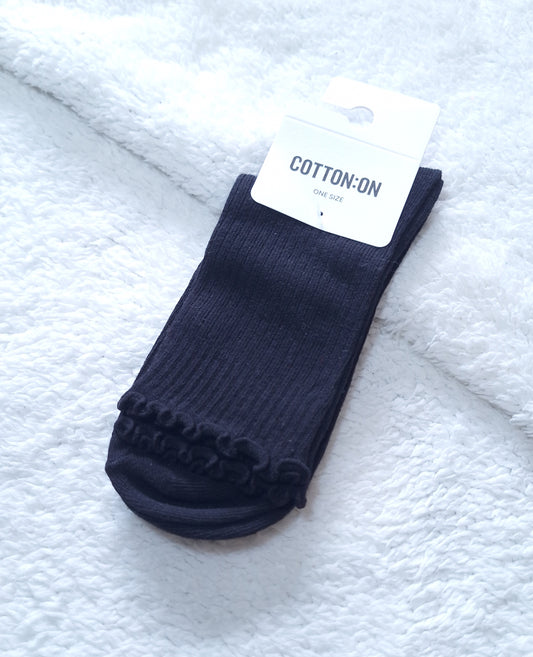 Katoen op Frill Ribbed Crew Sok se Kleur: Soliede Swart