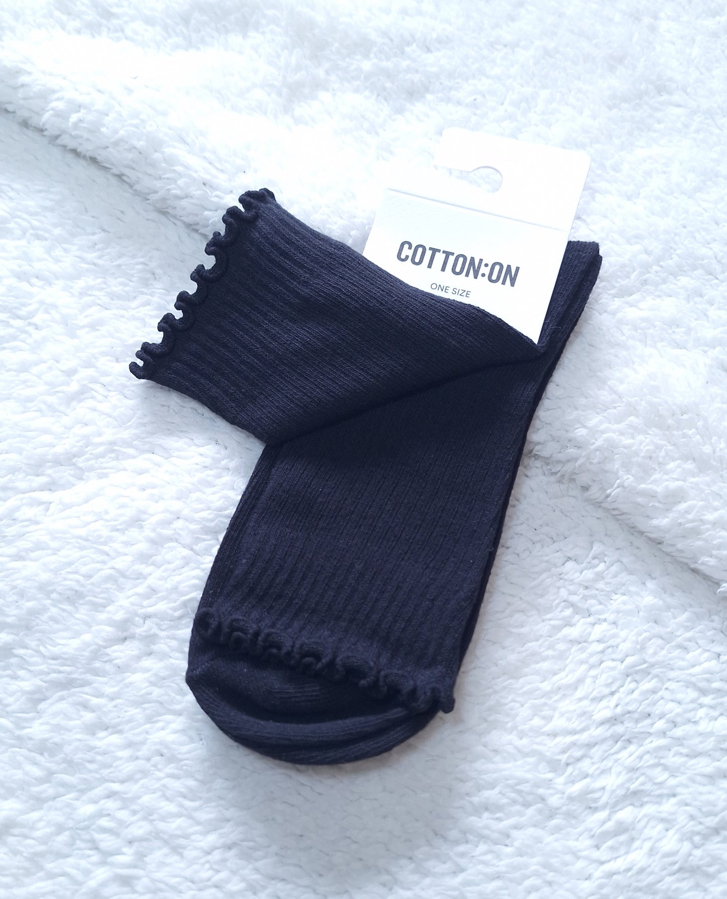 Katoen op Frill Ribbed Crew Sok se Kleur: Soliede Swart