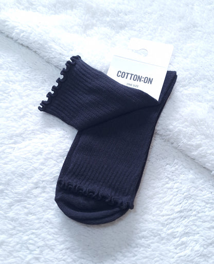 Katoen op Frill Ribbed Crew Sok se Kleur: Soliede Swart