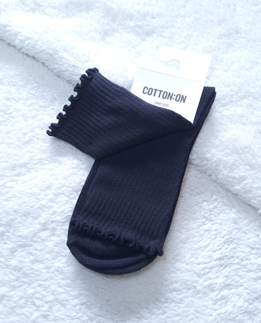 Katoen op Frill Ribbed Crew Sok se Kleur: Soliede Swart