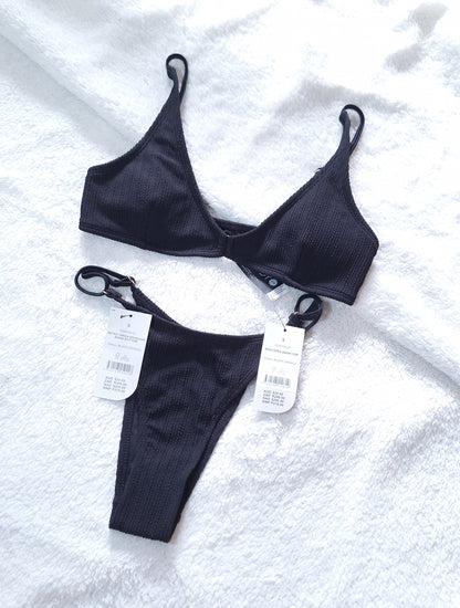 Katoen op Hoë Top Bikini Top Mikro Tanga Brasiliaanse Bikini Onderkant Kleur: Swart kreukel VERKOOP