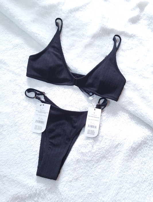 Katoen op Hoë Top Bikini Top Mikro Tanga Brasiliaanse Bikini Onderkant Kleur: Swart kreukel VERKOOP