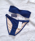 Katoen op geboë Bandeau Bikini Top, Vol Bikini Onderkant Kleur: Diep Blou Metaal