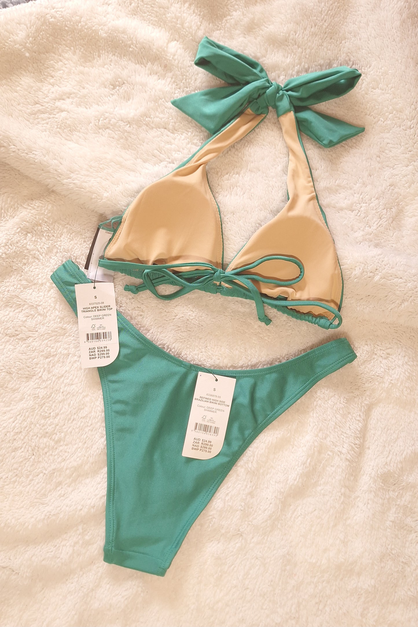 Cotton On High Apex Slider Triangle Bikini Top, Verfynde High Side Brasiliaanse Bikini Onderkant Kleur: diepgroen glinster