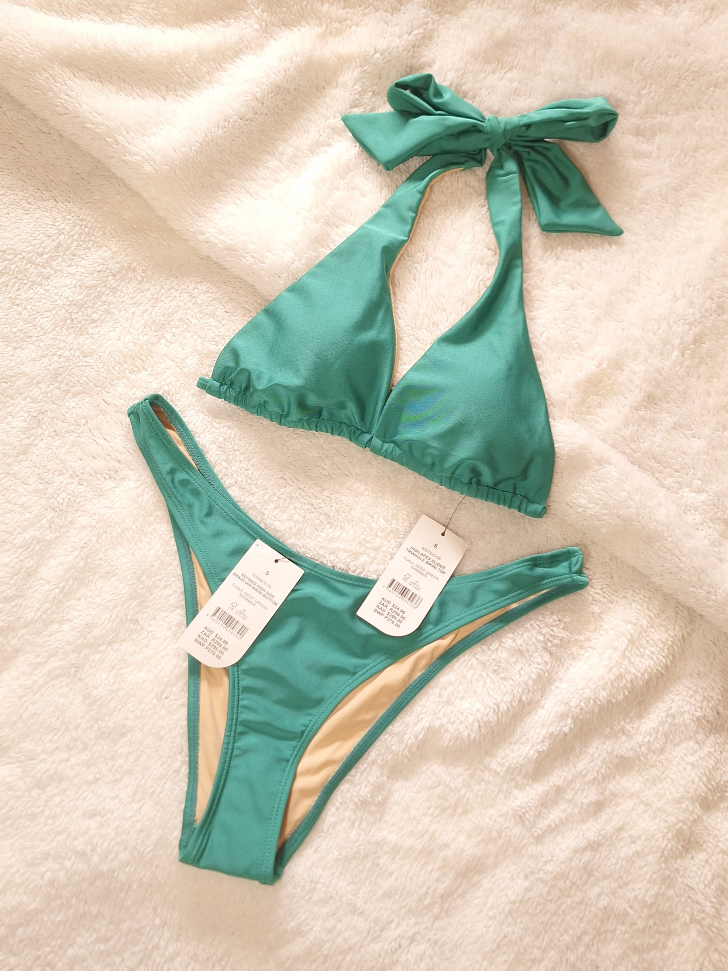 Cotton On High Apex Slider Triangle Bikini Top, Verfynde High Side Brasiliaanse Bikini Onderkant Kleur: diepgroen glinster