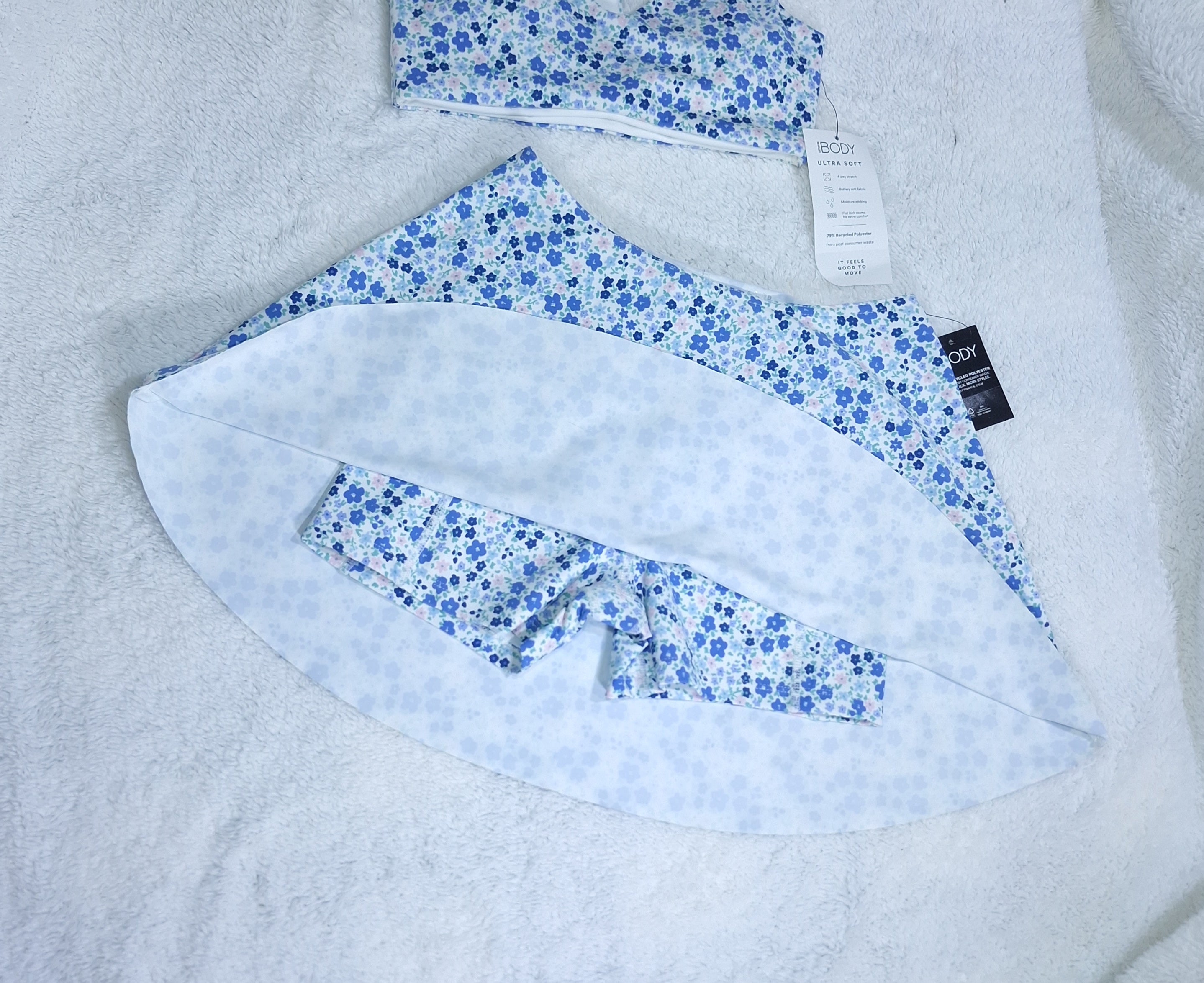 Cotton On Ultra soft Plunge Racer Crop, Active Full Circle Skirt  Colour: Gia Ditsy Adrift Blue