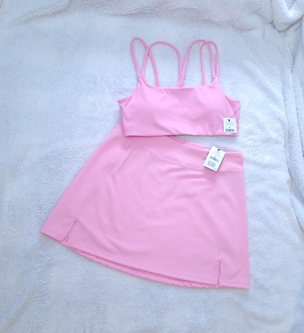 Cotton On Strappy Sports Crop, Active Rib Skirt Colour: Millennial Pink