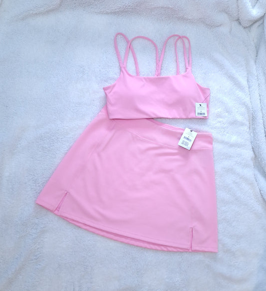 Cotton On Strappy Sports Crop, Active Rib Skirt Colour: Millennial Pink