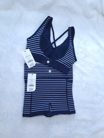 Cotton On Seamless Plunge Strappy Back Crop, Seamless Pocket Shortie Short  Colour: Dark Water/White Stripe