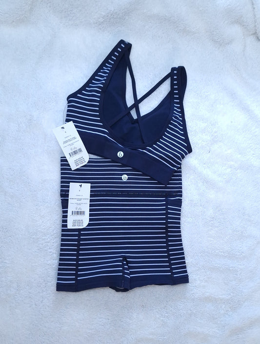 Cotton On Seamless Plunge Strappy Back Crop, Seamless Pocket Shortie Short  Colour: Dark Water/White Stripe