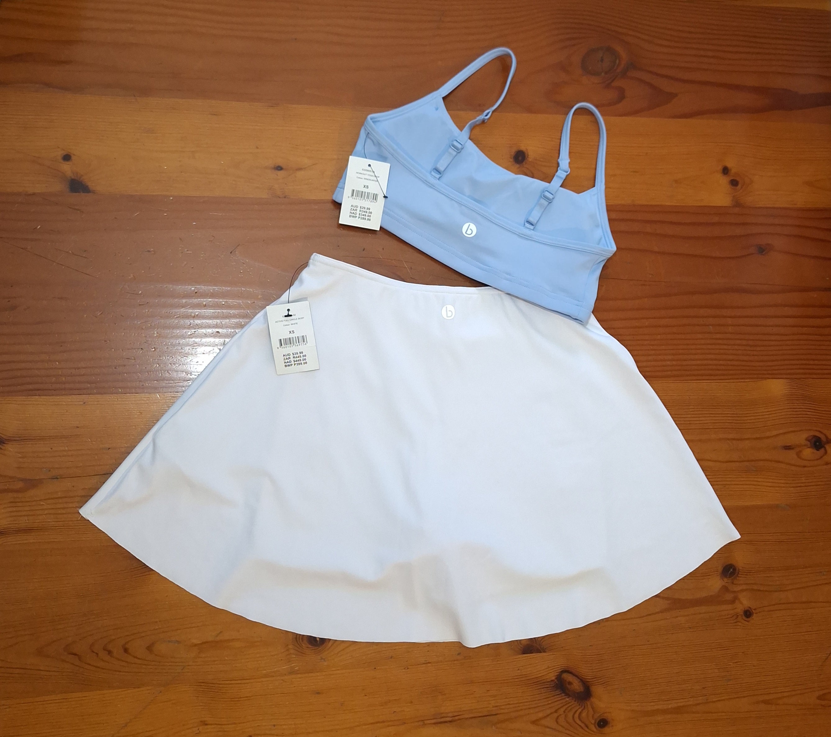 Cotton On Recycled Workout Crop Colour: WindSurfer, Active Full Circle Skirt Colour: White