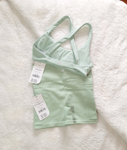 Cotton On Ultra Soft Plunge Strappy Crop, Seamless Pocket Shortie Short Colour: Silt Green