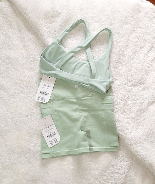 Cotton On Ultra Soft Plunge Strappy Crop, Seamless Pocket Shortie Short Colour: Silt Green