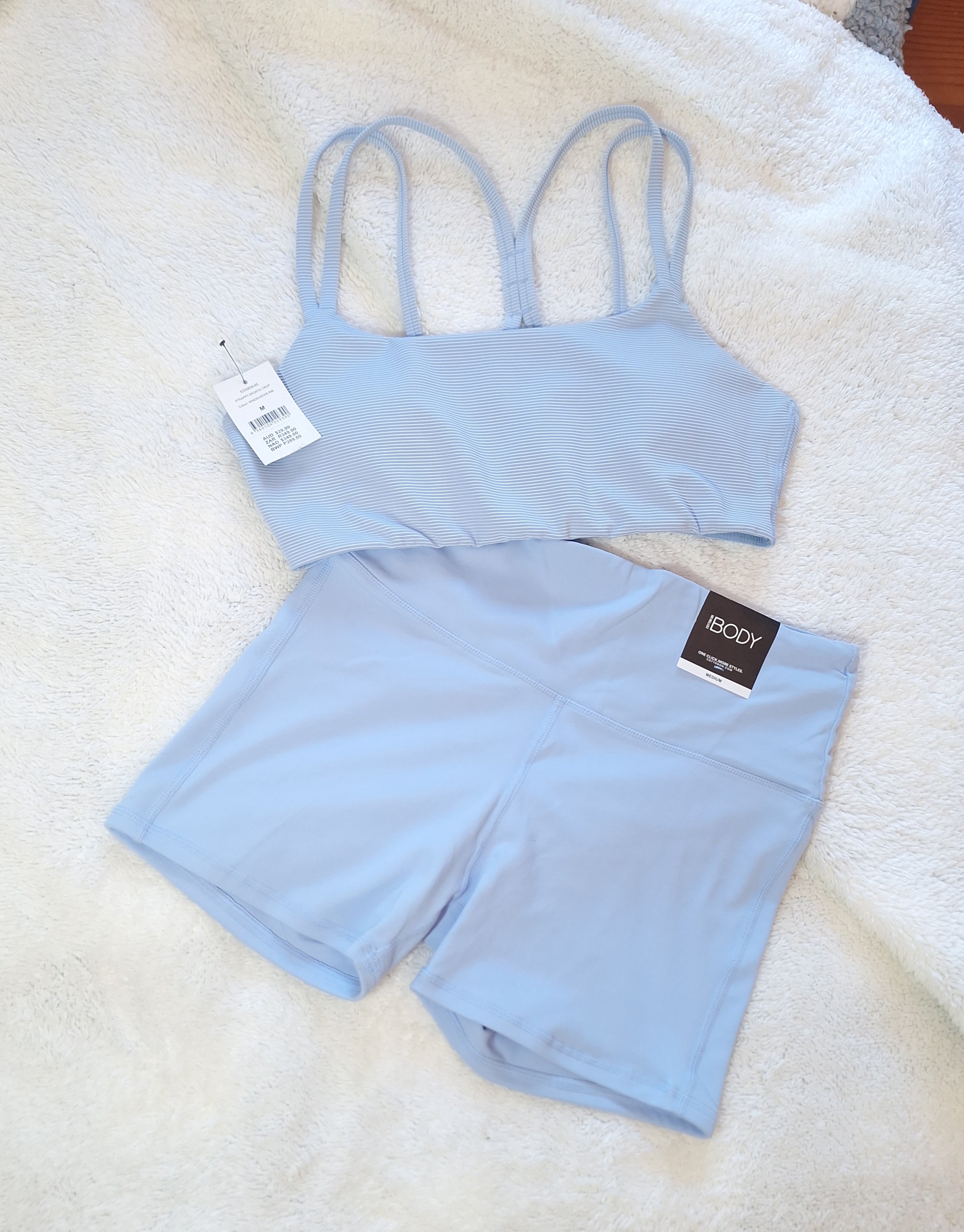 Cotton On Strappy Sports Crop Colour: WindSurfer Rib, High-waisted Shortie Short Colour: WindSurfer