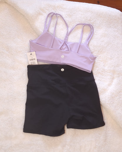 Cotton On Strappy Sports Crop Colour: Purple Rose, High-Waisted Shortie Short Colour: Black