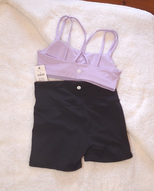 Cotton On Strappy Sports Crop Colour: Purple Rose, High-Waisted Shortie Short Colour: Black
