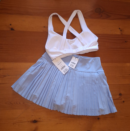 Cotton On Ultra Soft Plunge Strappy Crop Colour: White, Shaped Pleated Skirt Colour: WindSurfer