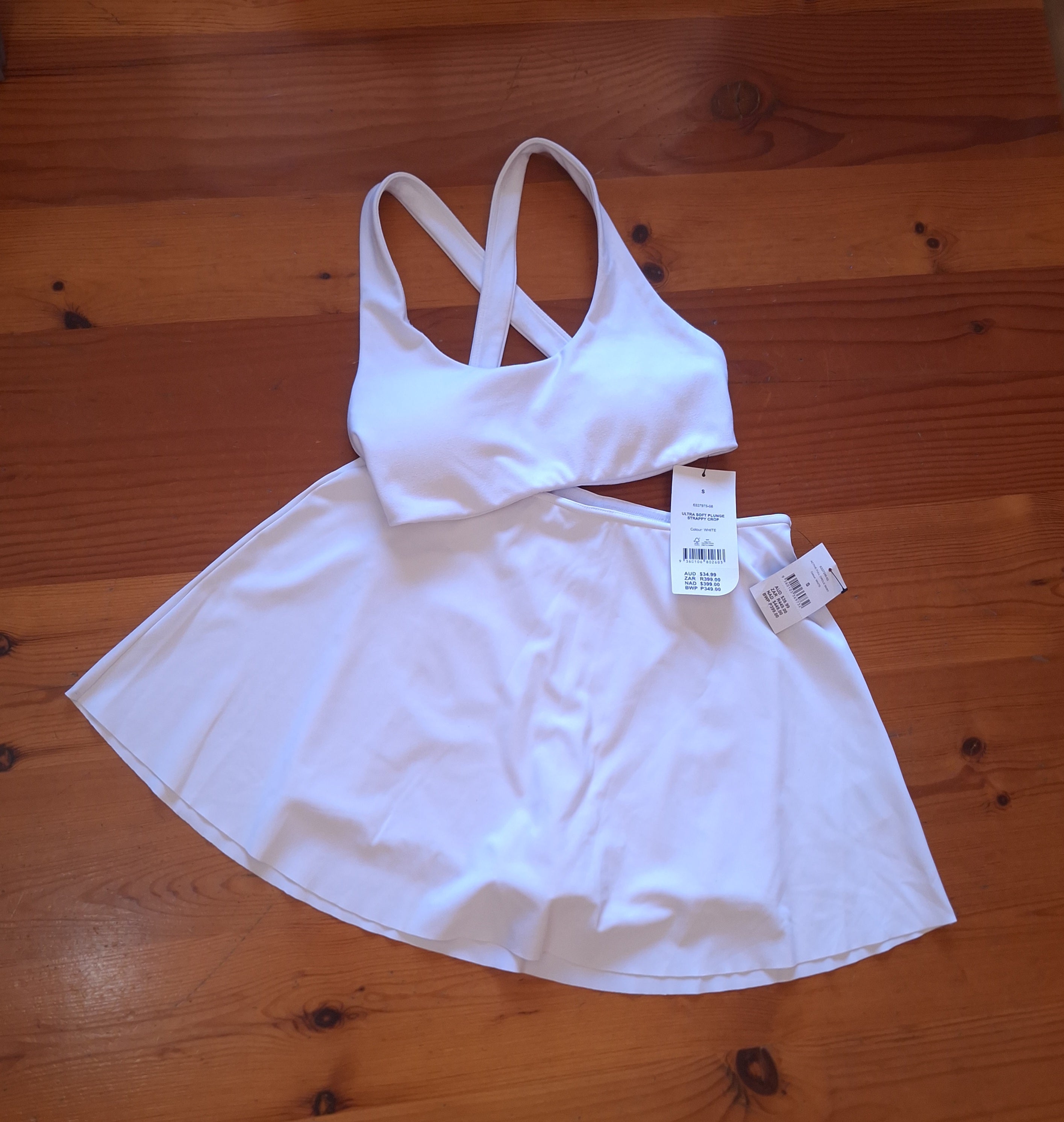 Cotton On Ultra Soft Plunge Strappy Crop, Active Full Circle Skirt Colour: White