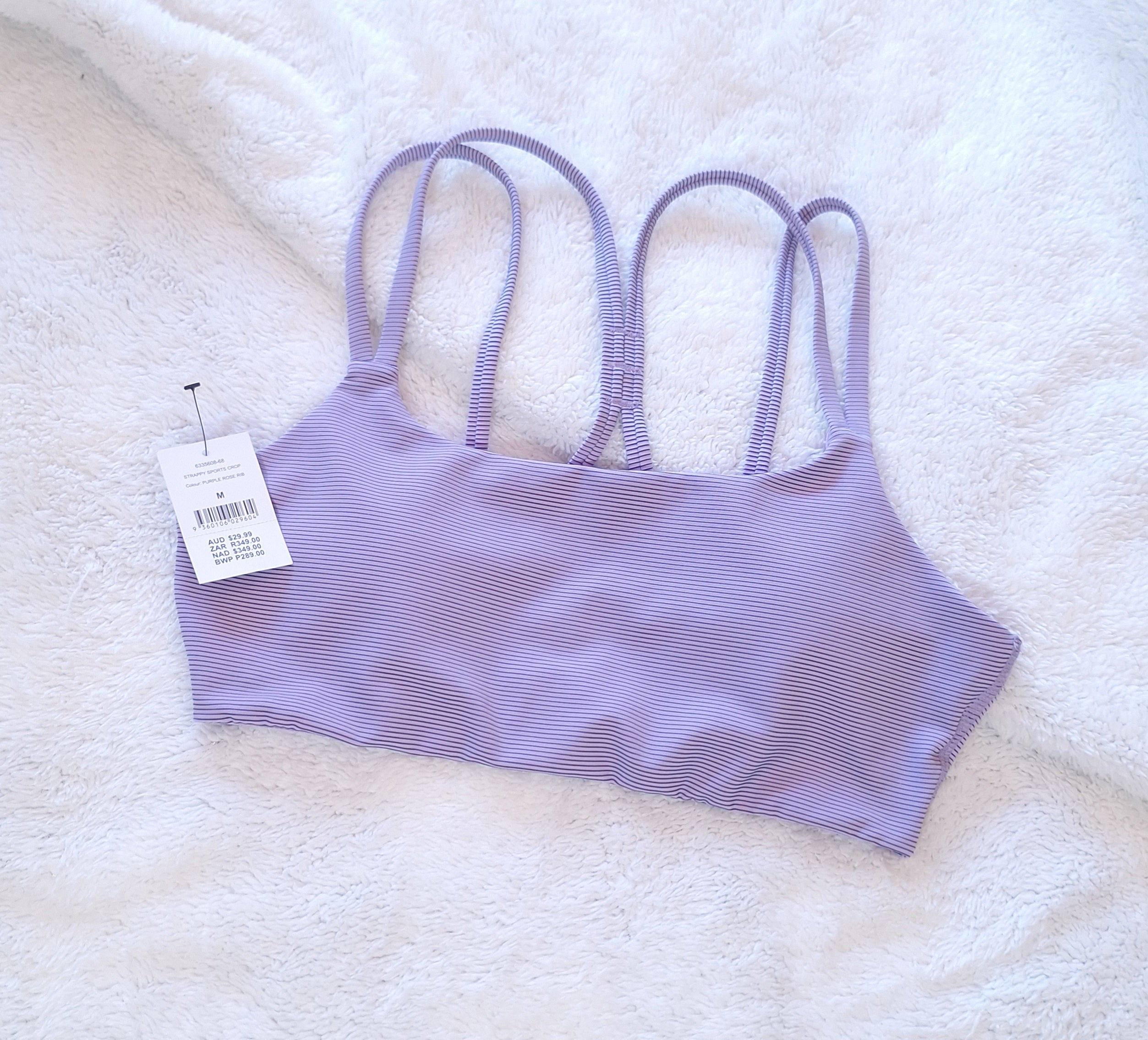 Cotton On - Strappy Sports Crop - Colour- Purple Rose Rib