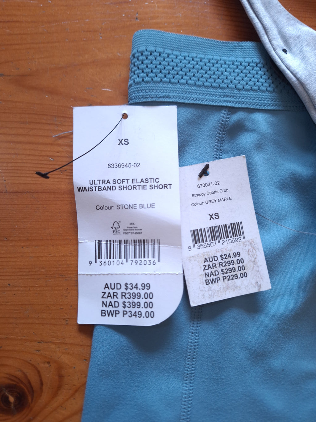 Cotton On Strappy Sports Crop  Colour: Grey Marle, Ultra Soft elastic Waistband Shortie Short Colour: Stone Blue