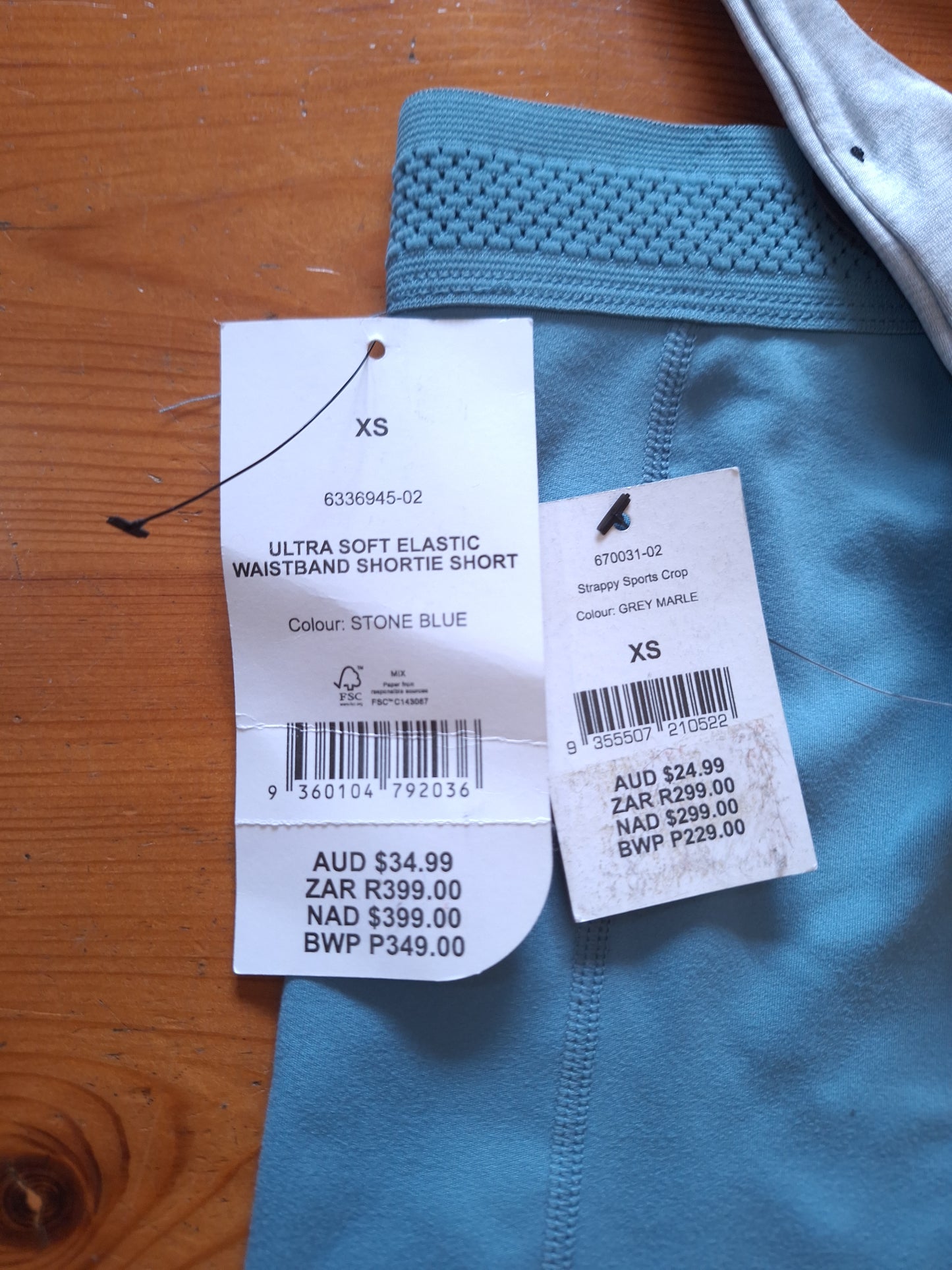 Cotton On Strappy Sports Crop  Colour: Grey Marle, Ultra Soft elastic Waistband Shortie Short Colour: Stone Blue