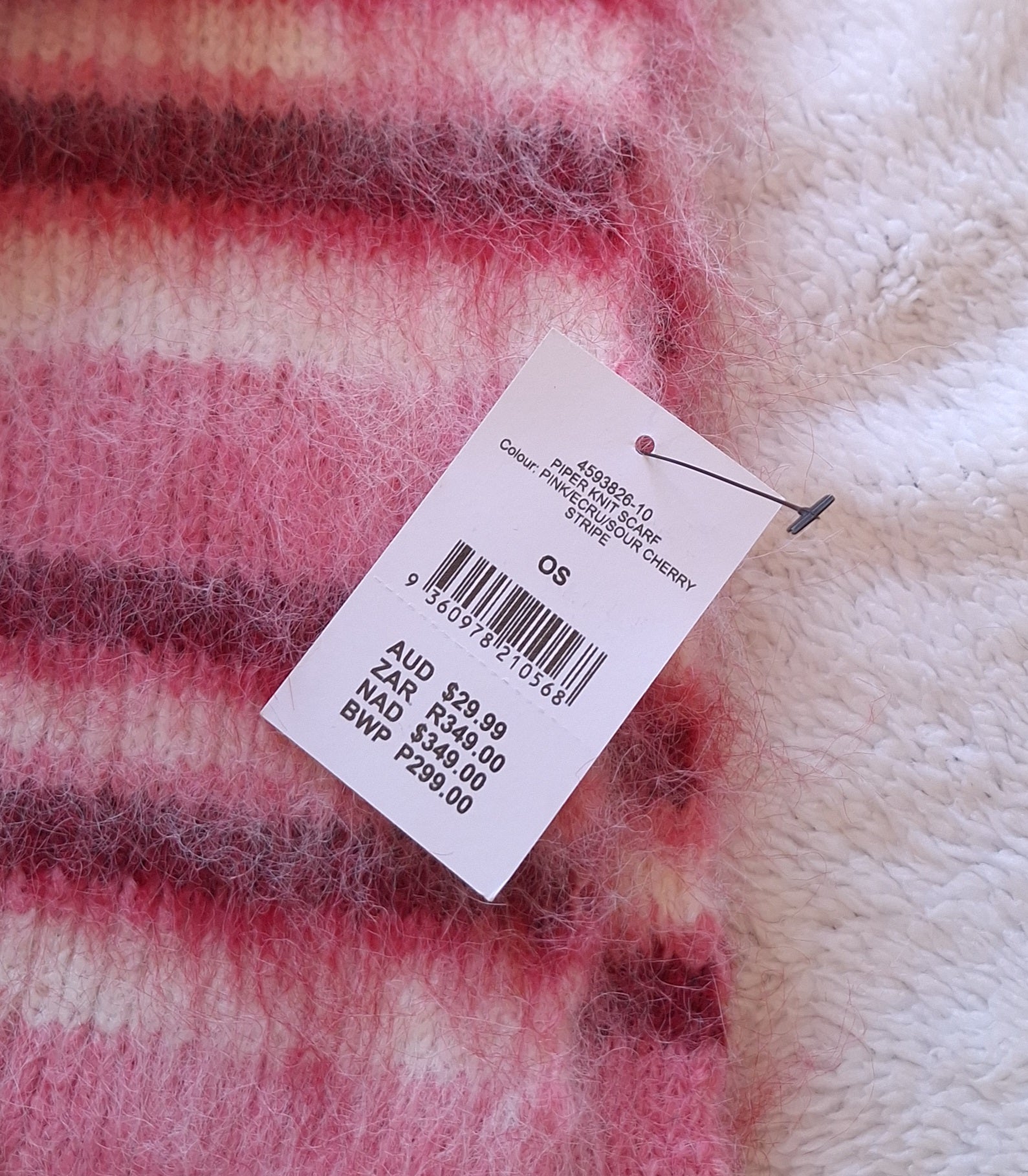 Cotton On Beckley House Piper Ribbed Beanie and Piper Knit Scarf Combo :Pink / Ecru / Sour Cherry Stripe