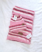 Cotton On Beckley House Piper Ribbed Beanie and Piper Knit Scarf Combo :Pink / Ecru / Sour Cherry Stripe