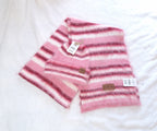 Cotton On Beckley House Piper Ribbed Beanie and Piper Knit Scarf Combo :Pink / Ecru / Sour Cherry Stripe