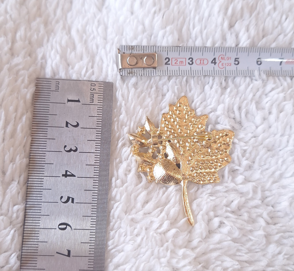 Rhinestone Brooch Maple Leaf