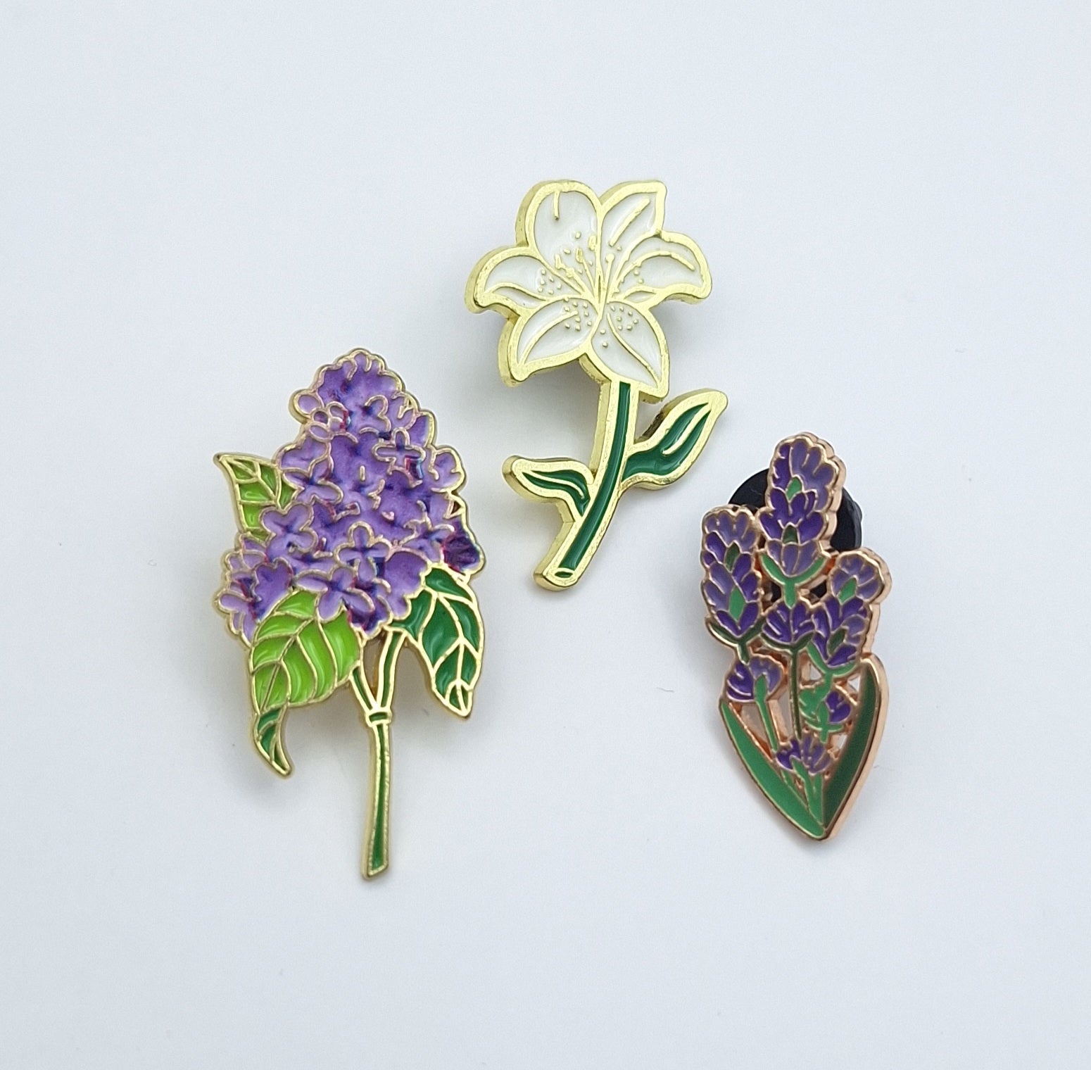 Brooch Pin Bundle ,Jacaranda Cluster, Easter Lily, Lavender