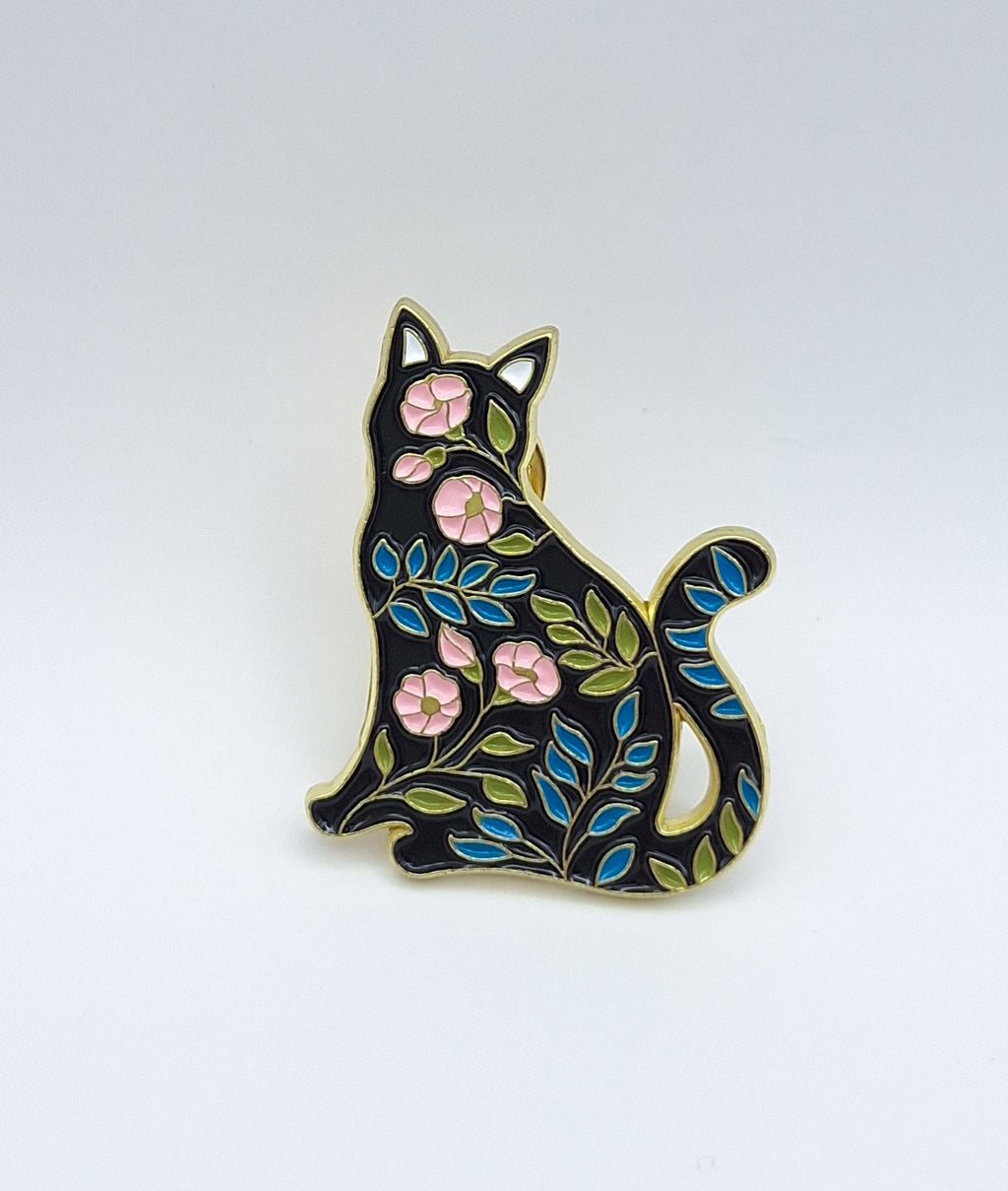 Floral Kitty  Brooch Pin