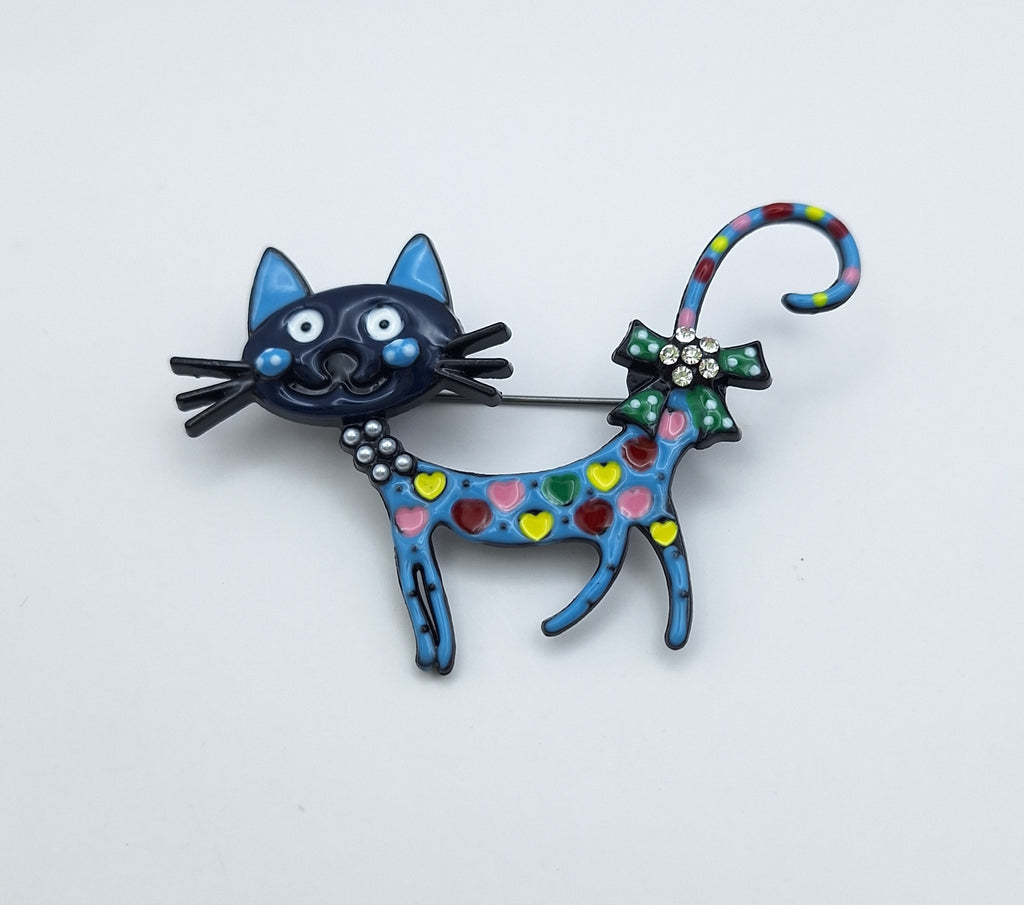 Brooch Pin Polka Dot Heart Kitty