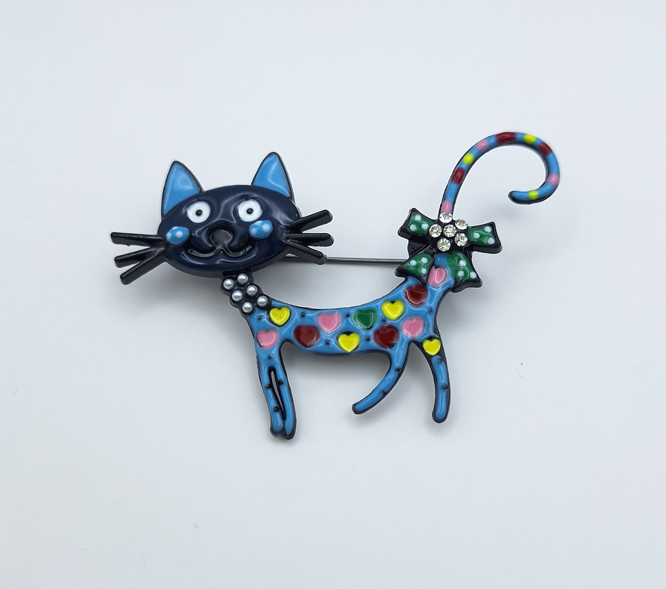 Brooch Pin Polka Dot Heart Kitty