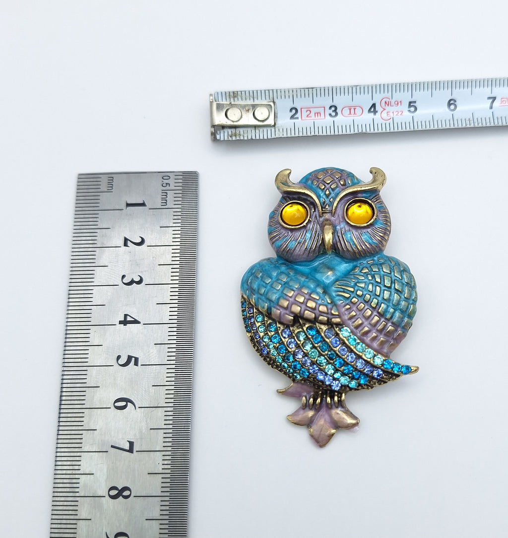Brooch Pin Rhinestone Night Owl