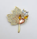 Brooch Pin  Rhinestone Maple Leaf