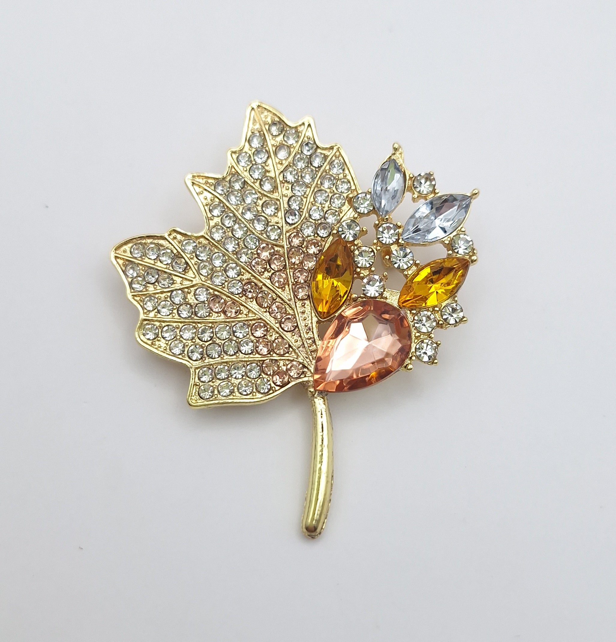 Brooch Pin  Rhinestone Maple Leaf