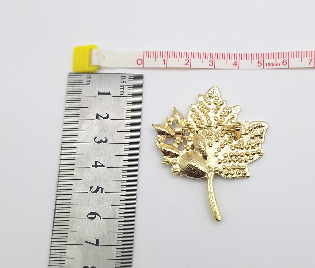 Brooch Pin  Rhinestone Maple Leaf