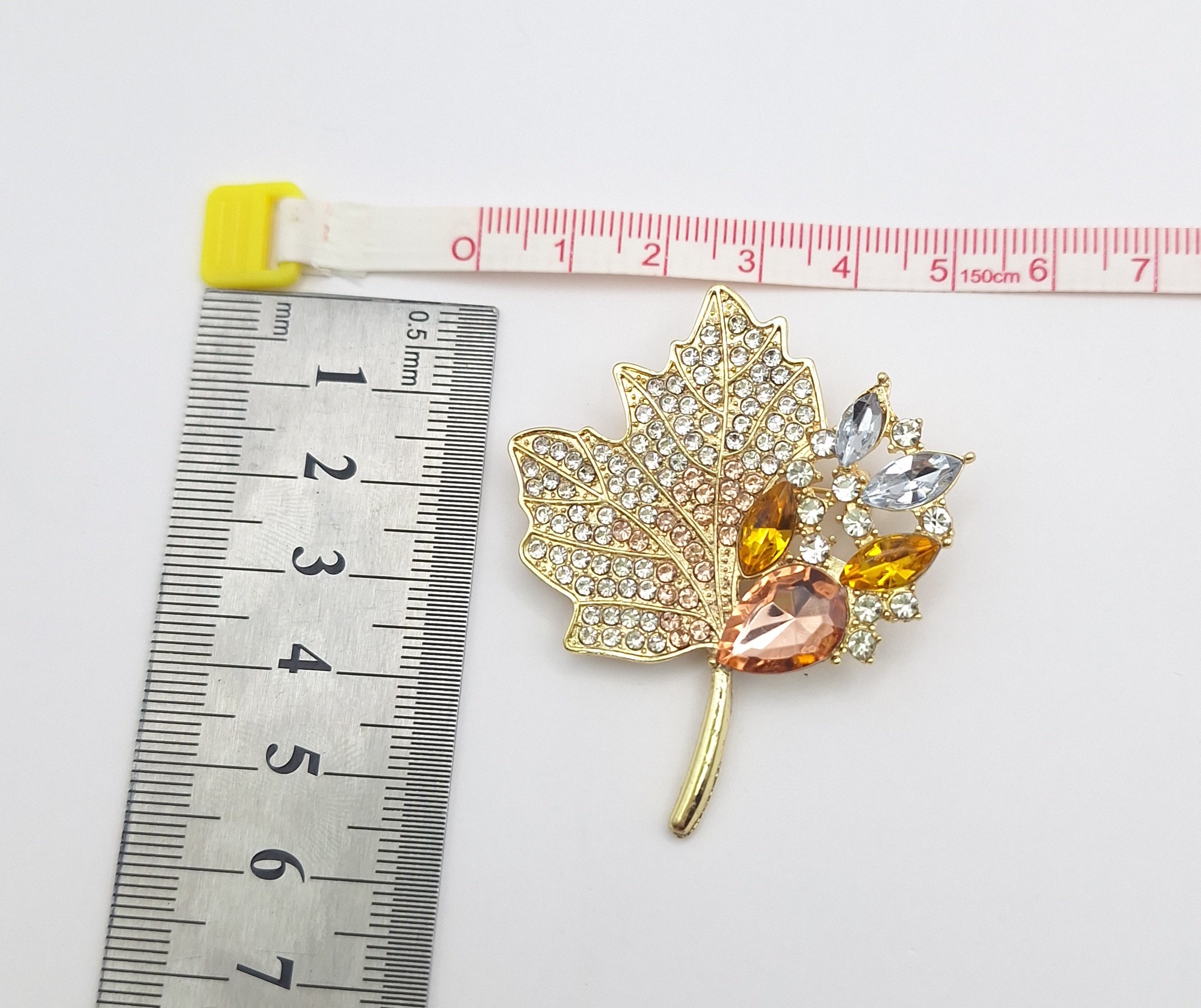 Brooch Pin  Rhinestone Maple Leaf